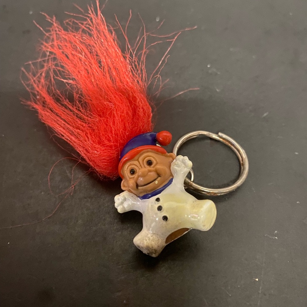 Vintage  Russ Troll Doll Keychain, Grandma Bride Christmas Caroler with Red Hair